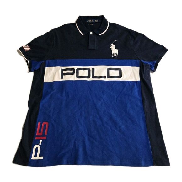 Polo Ralph Lauren Men 2XL USA Flag Rugby Spell Out Big Pony P-15 chief keef Blue - Picture 1 of 13